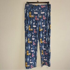 Pajama Pants Blue with Llamas and Cacti, Women's Size Large, 92% Polyester